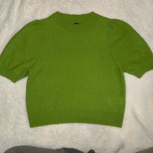 Free People Vibrant Green 100% Cashmere Crew Neck Puff Sleeve Sweater